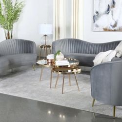 3PC SOFAS SET VELVET 4 Colors Available (light Gray , Blue Dark Gray Or Black ) $1399           Set includes: One (1) sofa, one (1) loveseat and one (