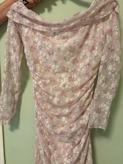 Floral Mesh Ruched Long Sleeve Dress