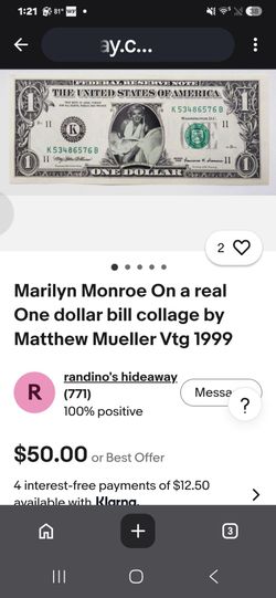 Marlyn monroe actual usa  dollar bill