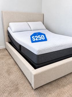 Upholstered full-size bed with adjustable Frame and mattress