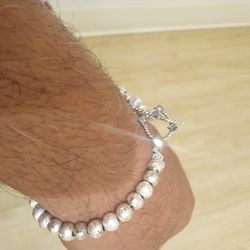 $$$$ Silver With Gold And Stones Balls Bracelet  Unique $$$$