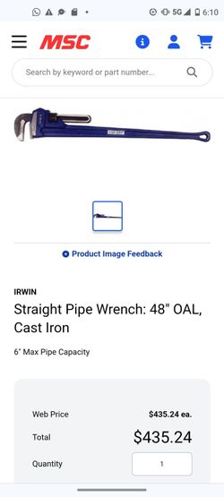Straight Irwin Pipe Wrench 48" HD.
