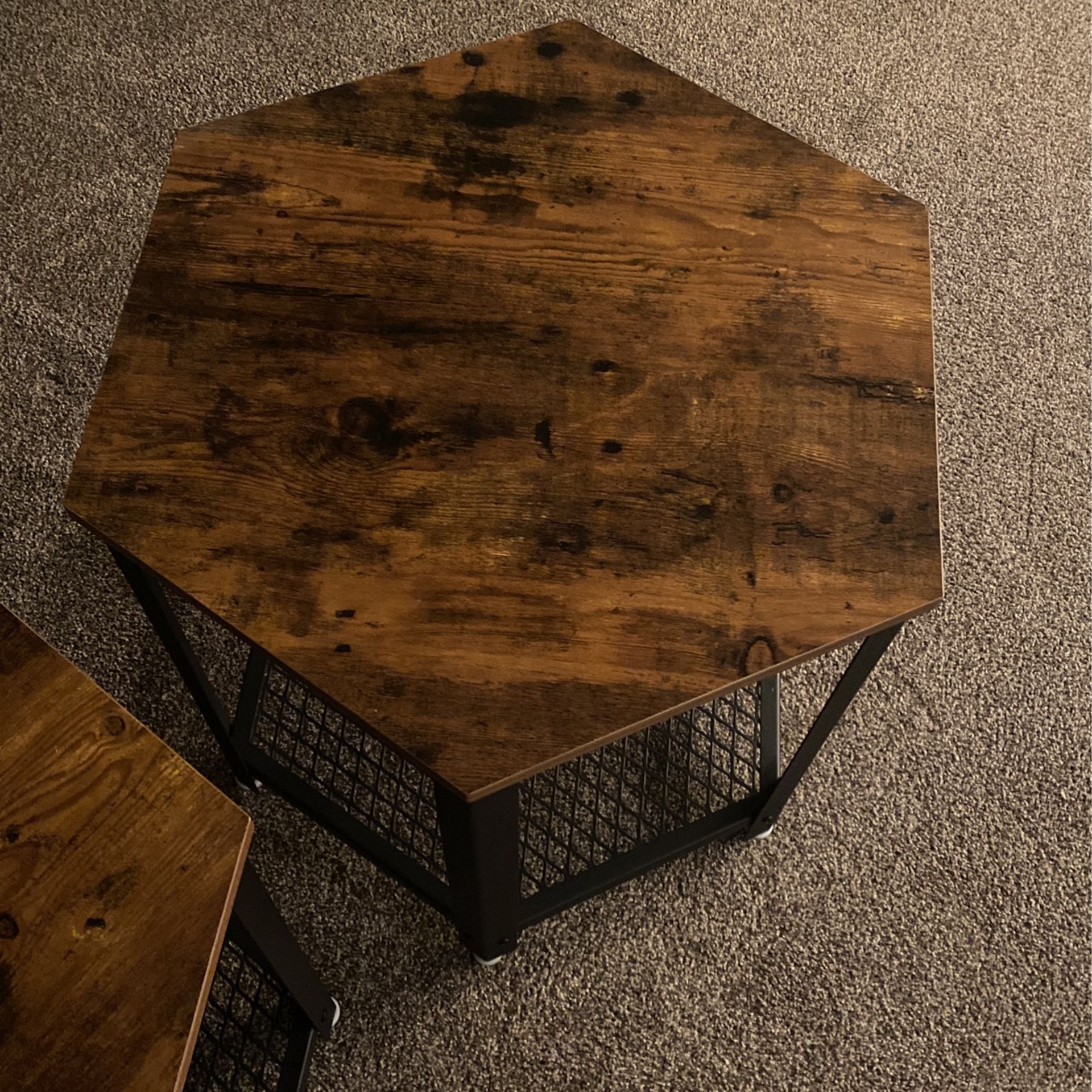 2 Metal/wood Hexagon Side Tables (Pair)