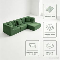 110-inch L-shaped modular sectional sofa, green