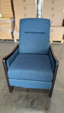Blue Fabric Armchair with Wood Frame