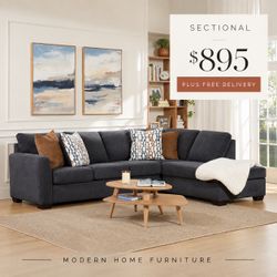 Dark Gray Fabric Sectional Sofa