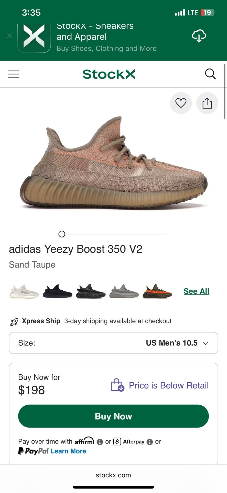 Yeezy 350 Sand Taupe 10.5 