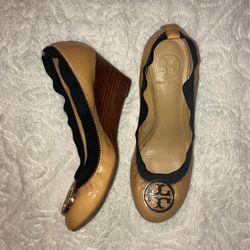 Tory Burch 7.5 Wedge Patent Leather Pumps Tan  Gently Used Few Times 