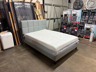 FULL Gray Upholstered Platform Bed Frame with Mattress