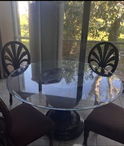 Antique Wood Table With Glass