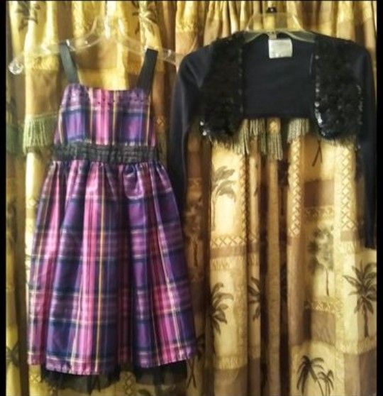 Girls Size 7 Holiday Sleeveless Dress And Black Sequined Bolero Jacket