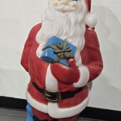 Vintage 1971 Blow Mold Santa Claus 33” Empire Plastic Lighted with Blue Present