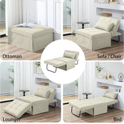 Sofa Bed, 4 in 1 Multi-Function Folding Ottoman Breathable Linen Couch Bed with Adjustable Backrest Modern Convertible Chair for Living Room Apartment