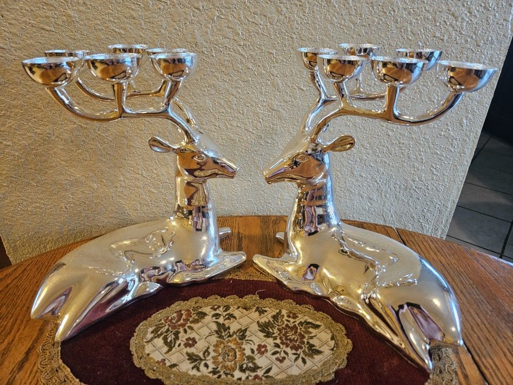 Christmas Deer Candle Holders Pair