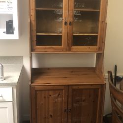 Vintage Wooden Cup Cabinet With Glass Doors 