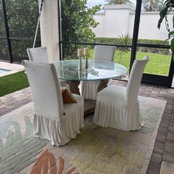 Dining(Indoor or outdoor)set with wood and glass table upholstered chairs