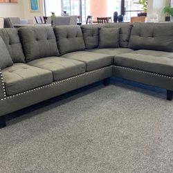 Brown Linen Sectional Sofa 