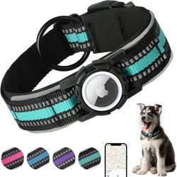 Reflective AirTag Dog Collar, Heavy-Duty Dog Collars with AirTag Holder, Adjustable Nylon GPS Dog Collar for Medium Large Dogs(Green,L)