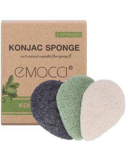 EMOCCI Konjac Facial Sponge Natural Activated Bamboo Charcoal Makeup Face Cleansing Exfoliating Sensitive Compressed Loofah Puff Body Bath Brush Gift