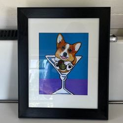 Framed corgi martini print
