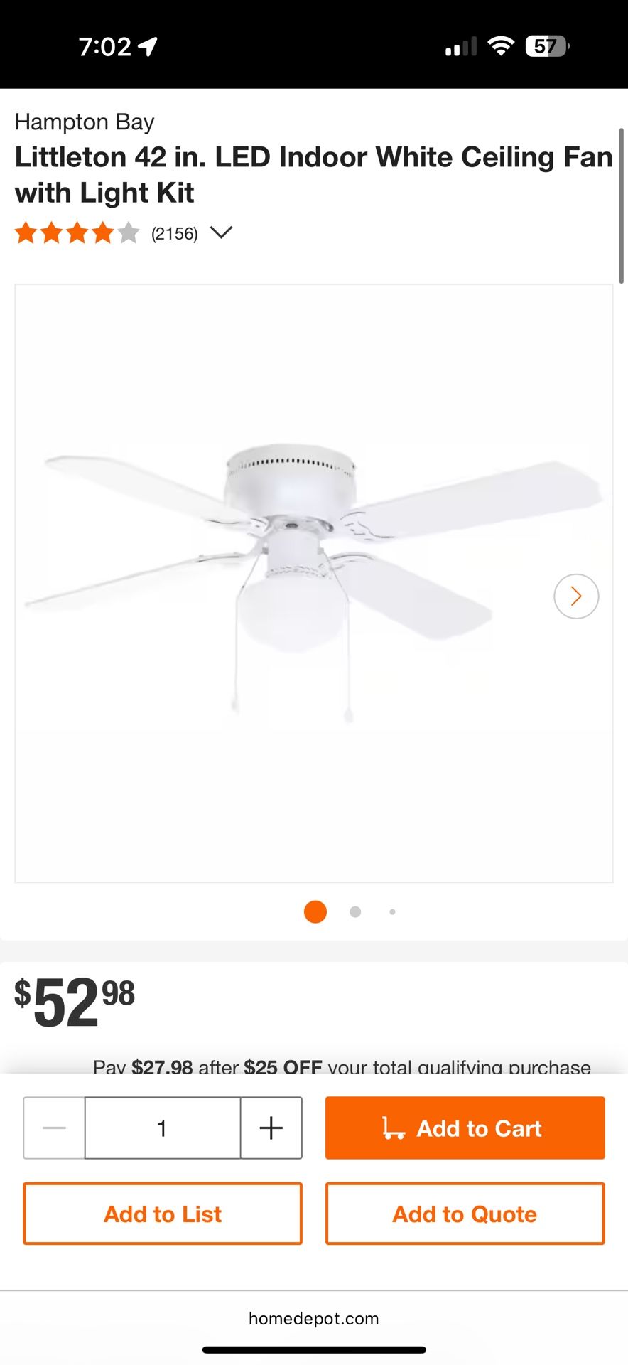3 Hampton Bay Hampton Bay Littleton 42 in. LED Indoor White Ceiling Fan with Light Kit