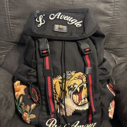 Pre-owned Gucci L ‘ Aveugle Par Amour Techno Canvas Black Backpack 