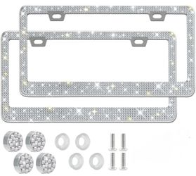 2PCS Bling License Plate Frame Glitter Crystal  Diamond Caps.