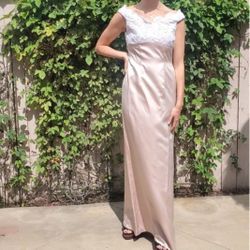 Vintage Wtoo Champagne Satin Lace Bodice Bridesmaid/Mother of the Bride Dress