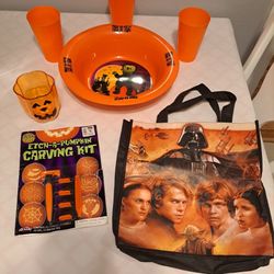 Halloween Decor Trick Or Treat Bowl Cups Bag & Pumpkin Carving Kit 😍