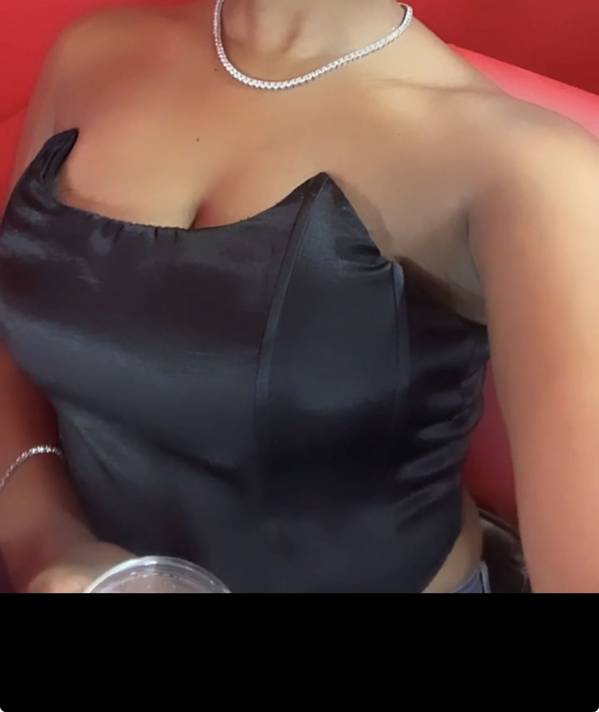 Sz. L Black Satin Corset Top (Zipper Back)