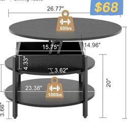 😀 FABATO Small Round Coffee Table 26.77'' Circle Black Lift Top with Storage Hidden Compartment Farmhouse Coffee Table Living Room Reception Room 