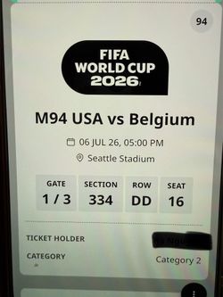 Selling 2 authentic FIFA World Cup 2026 tickets.