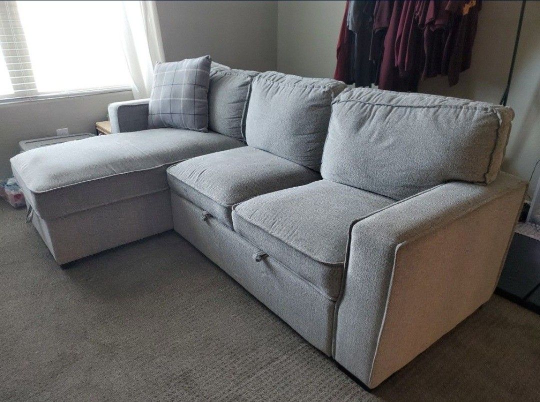 Gray 3 Cushion Reversable Sectional Sleeper Sofa