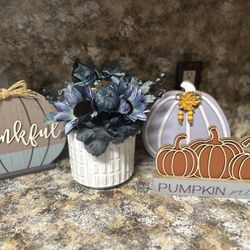 Blue October - Artificial Plant  Decor With Decorative Wooden Crafts