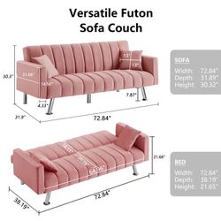 Pink Sofa Bed 🛌 Couch 🛋️ New In Box 📦 Folds Down Into A Bed 🛏️ 