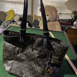 Michael Kors MK Logo Tote Bag Brown/Black Gold Hardware Large