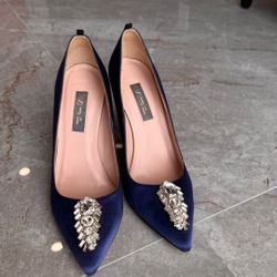 SJP by Sarah JESSICA PARKER Tempest Shoes Blue Satin Pump EUR 36.5 US6 Pointed Toe