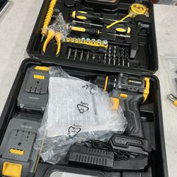 RYOJEGK Home Tool Set with Brushless Drill, 20V 2 batteries 