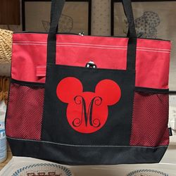 Gemline Mickey Mouse red black zipper tote 18x13 like new