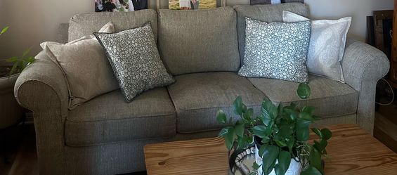 Perfectly good condition beige couch, with matching love seat in great condition as well.