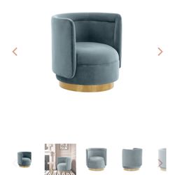 Pair Of Blue Velvet Swivel Accent Chairs