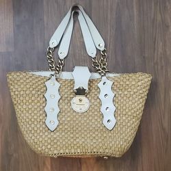 13x8x3.5 Michael kors Santorini Raffia Straw Leather tote beach