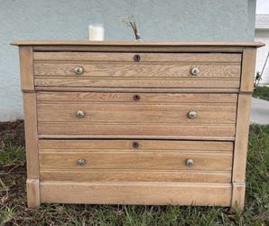Vintage Solid Oak 3-Drawer Dresser — Limed Finish | Hand-Built Late 1800s/Early 1900s