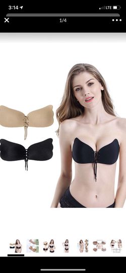 HouNa 21 Self Adhesive Bra,Backless Strapless Invisible Lift Push-up Bra with Drawstring for Woman(2 Pack Black and Beige)