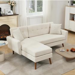 G-L Shaped Couch, 80" W Mid-Century Modern Sofa, Sectional Couches, 3 Seater Sofas with Wide Chaise Lounge, Button Tufted Upholstered Sectional Sofa f