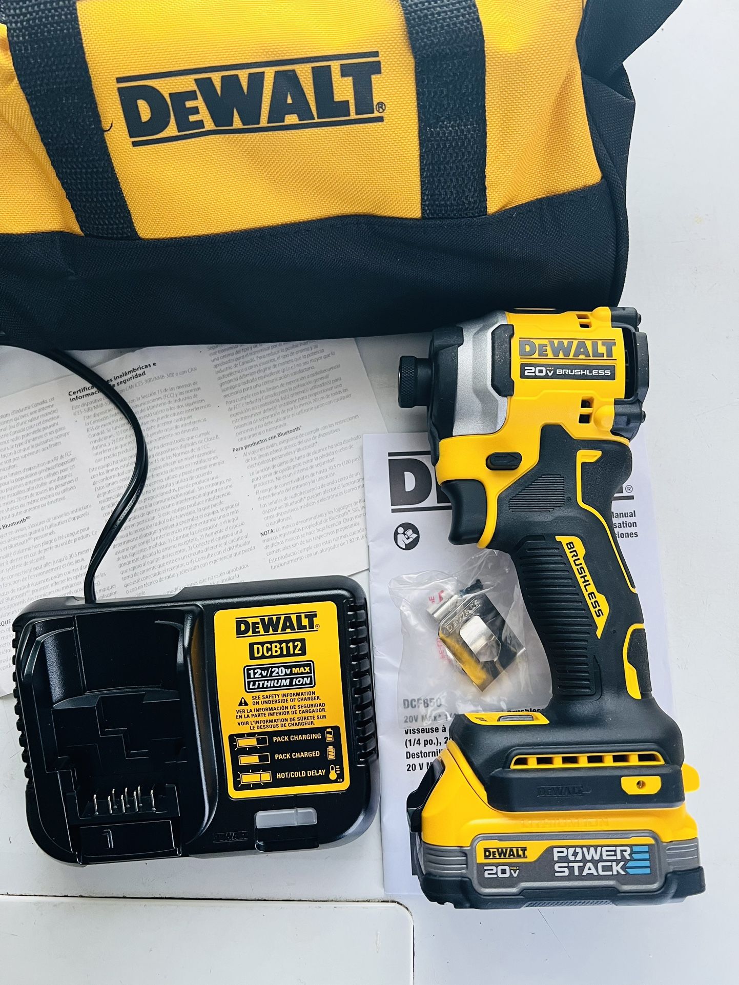 New Dewalt ATOMIC 20V MAX Impact Driver Kit (1) POWERSTACK Battery (1) Charger & Tool Bag. $160