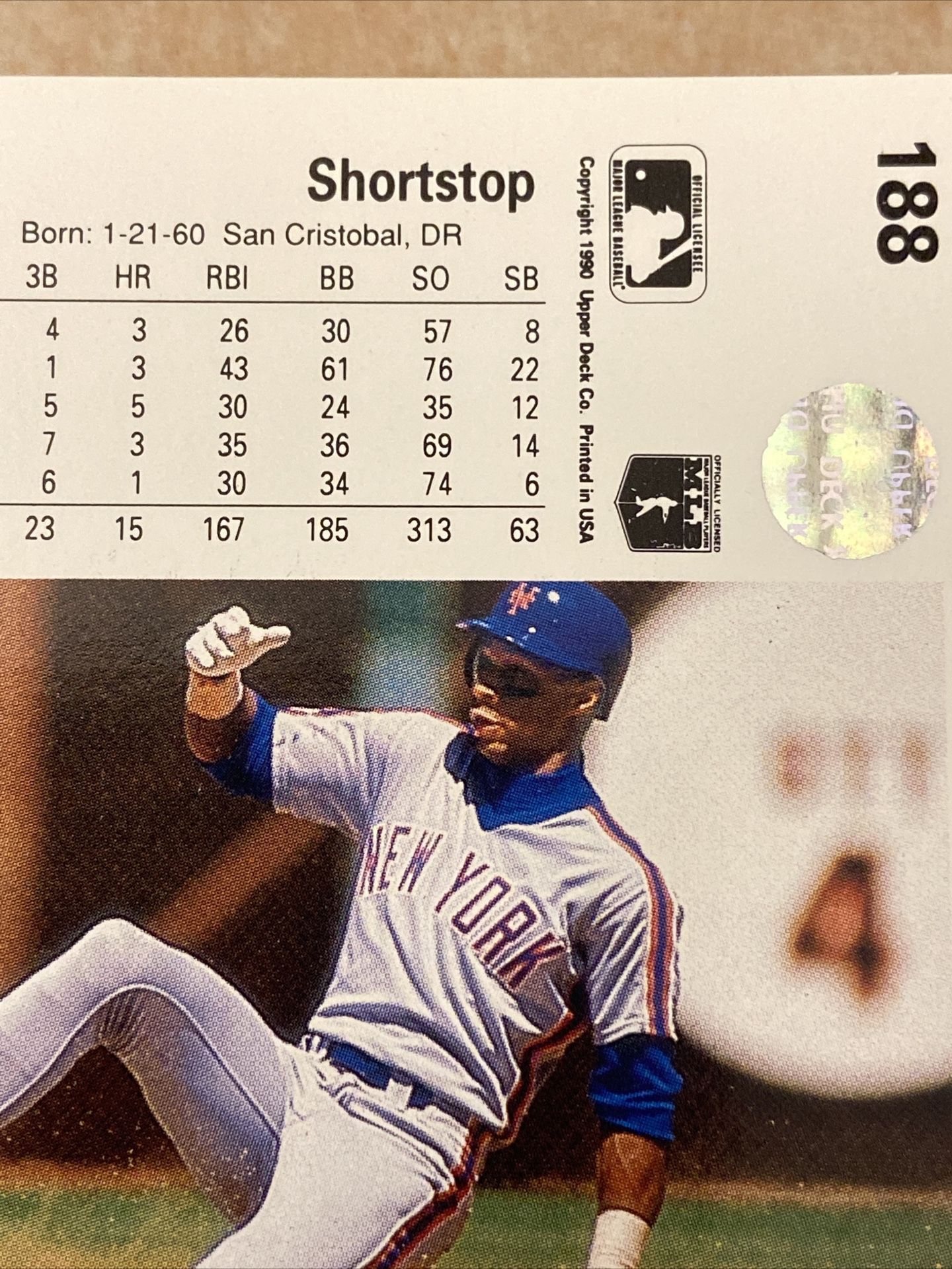 Error Card Jose Uribe 1990 Upper Deck Error Card
