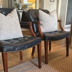 Pair of Classic Tufted Navy Leather Office Chairs – Late 20th Century