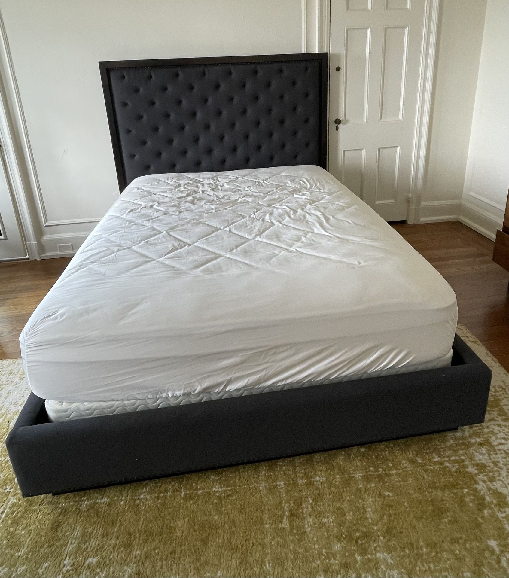 Queen Bed, TUFFED Headboard & Base. Box Spring NO MATTRESS