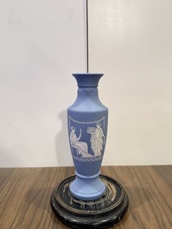 Vintage Greek Key Baby Blue & White Bud Vase – 7.5" Roman Style Ceramic